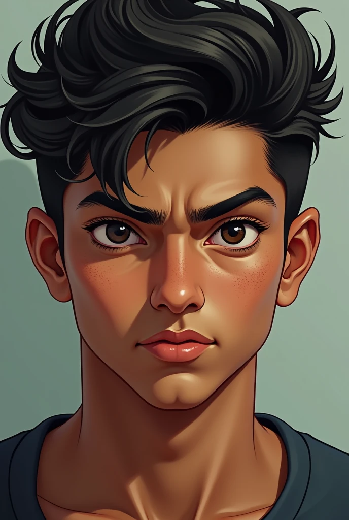 Create a Triangular Face:
Jawline: 6.5 to 7 inches (widest part).
Cheekbones: 5 to 5.5 inches.
Forehead: 4.5 to 5 inches.
Chin: Broad but not as pointed as a heart-shaped face.
Male with big hair
Front
Teen
Indian with little pinples on face