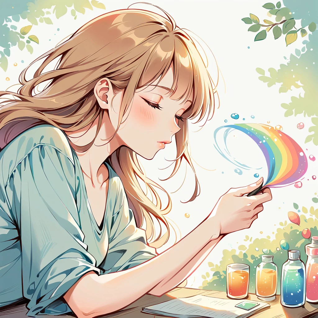 Sleeping soundly、Making soap bubbles、Painting a rainbow with paint、The fairy is a girl、Blowing bubbles