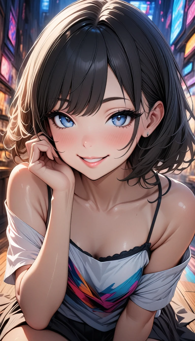 a mother cat girl with her little daughter hugging, mother with huge breasts, daughter with short bob haircut, nude, smiling, beautiful detailed eyes, beautiful detailed lips, extremely detailed eyes and face, long eyelashes, photorealistic, highly detailed, 8k, masterpiece, cinematic lighting, dramatic lighting, vibrant colors, warm color palette, mother using lipstick, daughter is a small