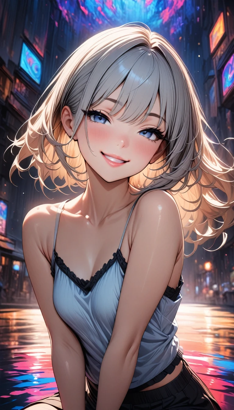 (masterpiece, Highest quality:1.2), (High resolution, Abstract:1.1), Super detailed, One girl, Cute pose, camisole, Off the shoulder, Lips parted, smile, blush