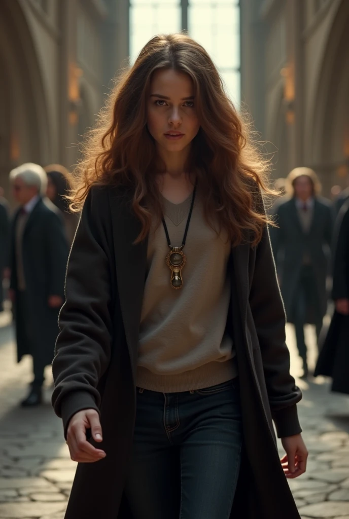Hermione was heading towards the Great Hall when a pendant with an hourglass that could turn fell out of her pocket..
