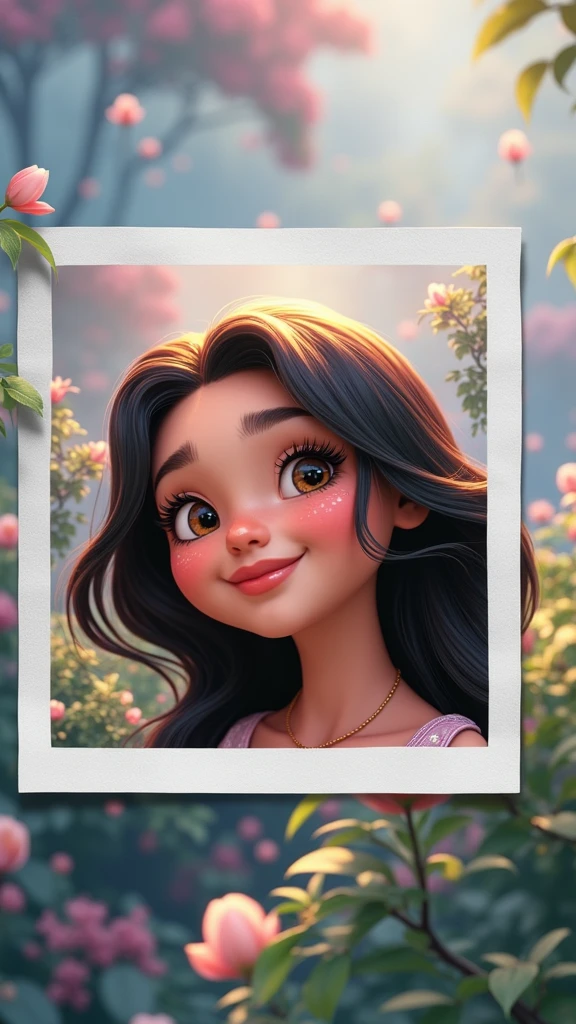 beautiful detailed girl, cartoon, disney pixar style, 3D render, highly detailed, vibrant colors, soft lighting, photorealistic, dreamlike, adorable, adorable expression, cute smile, sparkling eyes, lush forest background, magical atmosphere