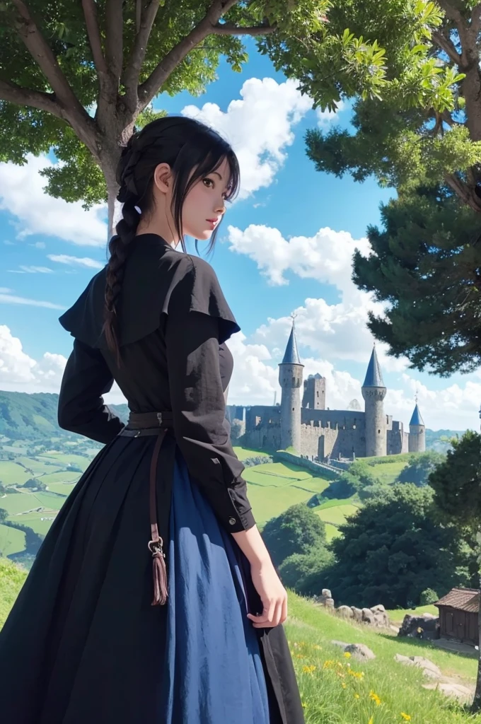 girl Shortcuts Black clothes Medieval Europe Background Nature blue sky anime Profile Ghibli