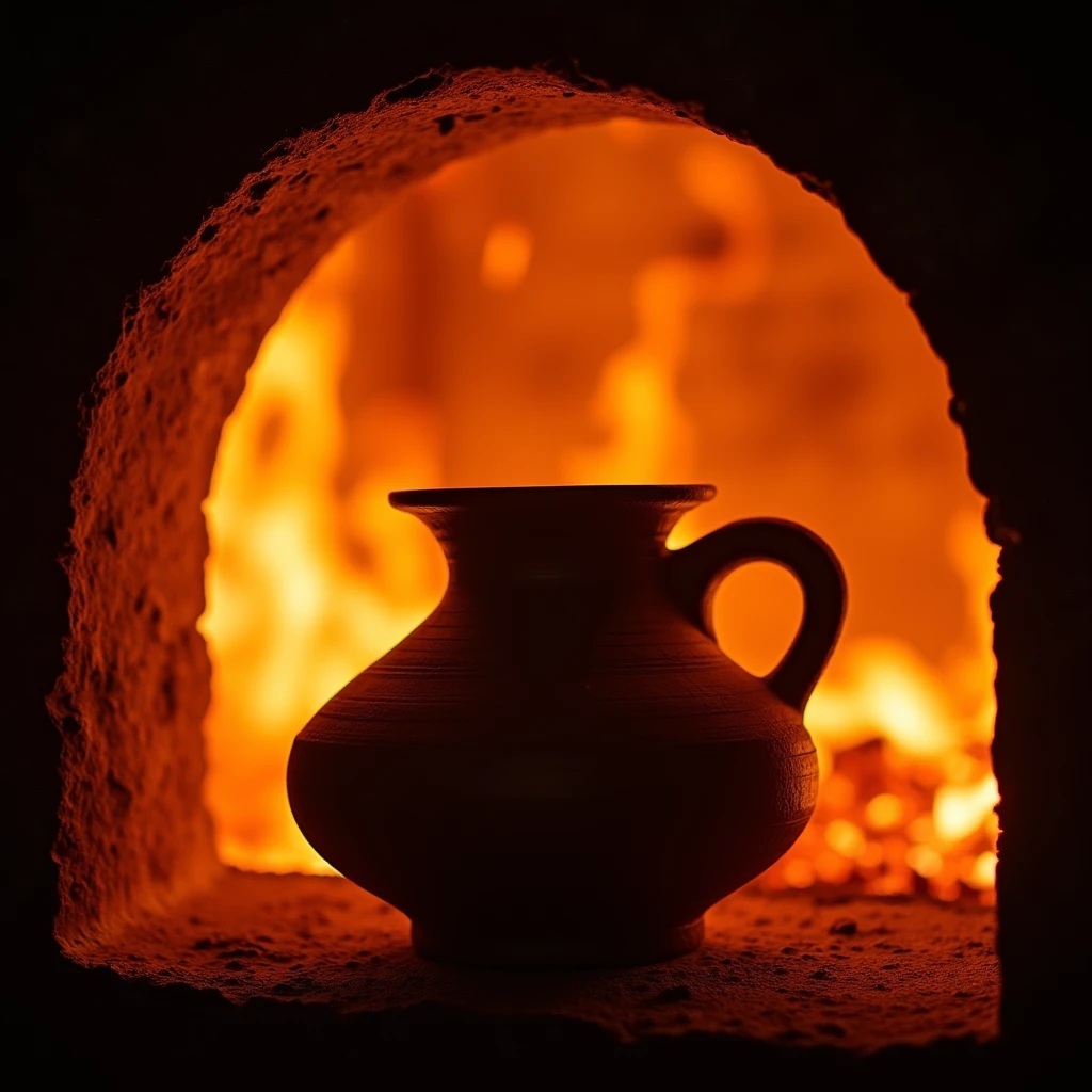 The world's oldest art is nearing completion, Jomon pottery is fired in a kiln, engulfed in flames, Please take a close look at the Jomon pottery that has been burned red by the flames, Realistic photos, (Close-up to pottery:1.2), (Burning flame background:1.4),
(no white background:1.4), (Inside the kiln:1.2),
