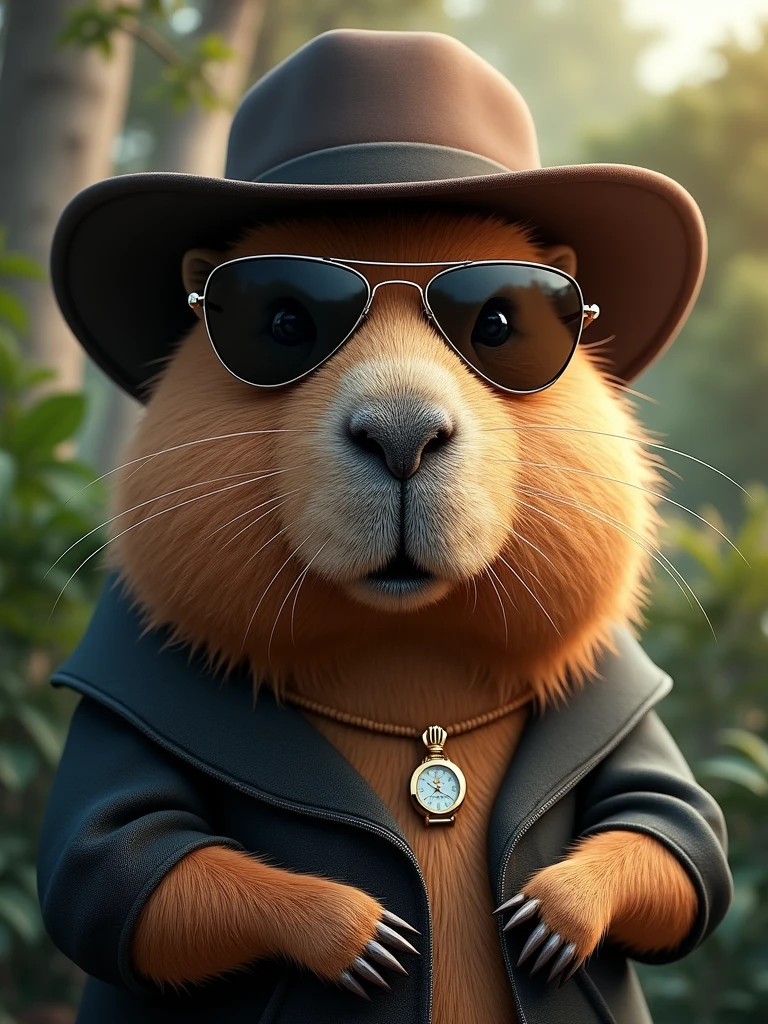 capibara handsome, sunglasses, hat, rolex