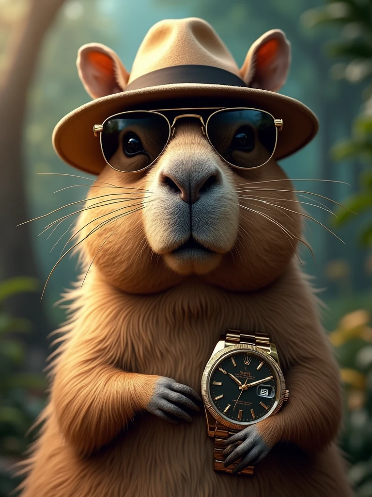 capibara handsome, sunglasses, hat, rolex