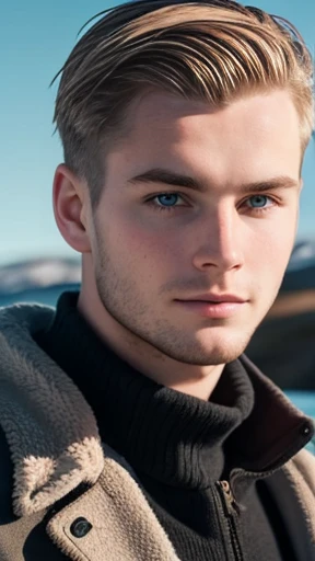 A handsome young Icelandic man focus on the face