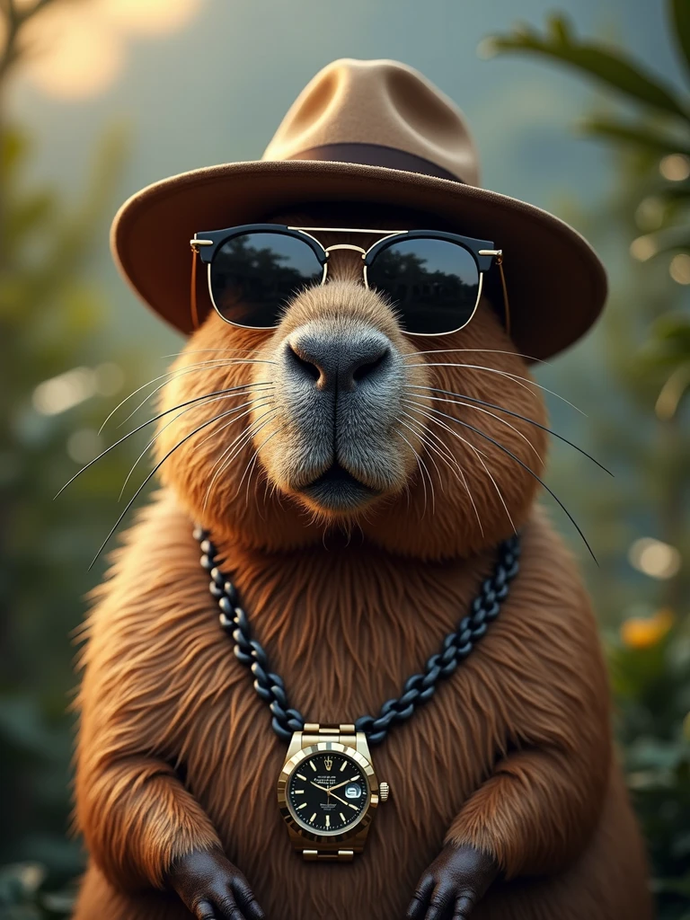 capibara handsome, sunglasses, hat, rolex