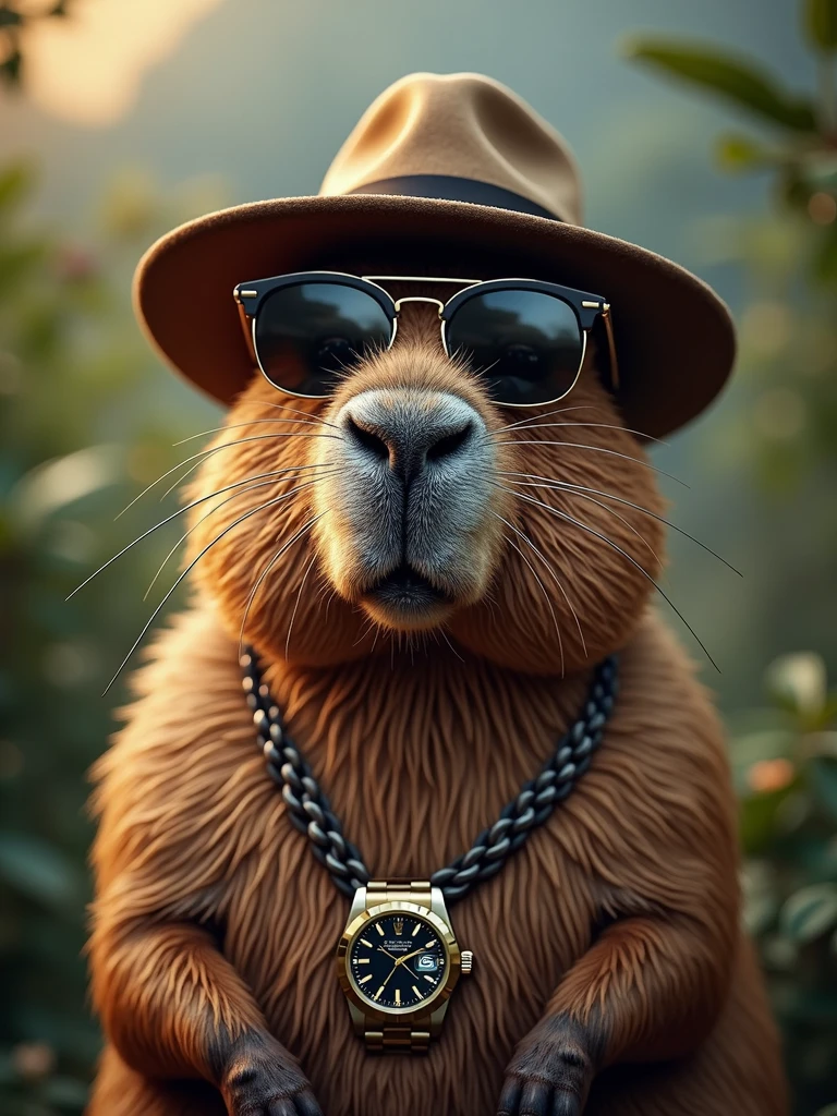 capibara handsome, sunglasses, hat, rolex