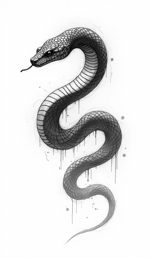 a sketch style tattoo of a snake, white background