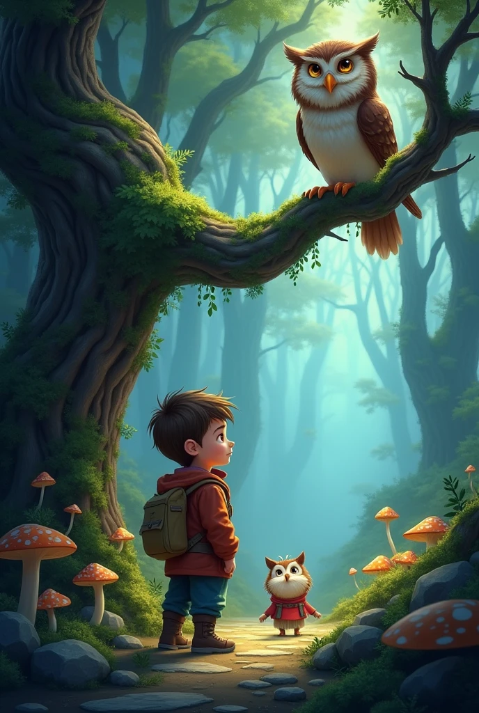 Solving the Riddle in the Whispering Woods:
"Visualize a mysterious forest where the trees whisper secrets and paths change direction. Leo and Nibbles encounter an old owl who presents them with a challenging riddle they must solve to find their way."