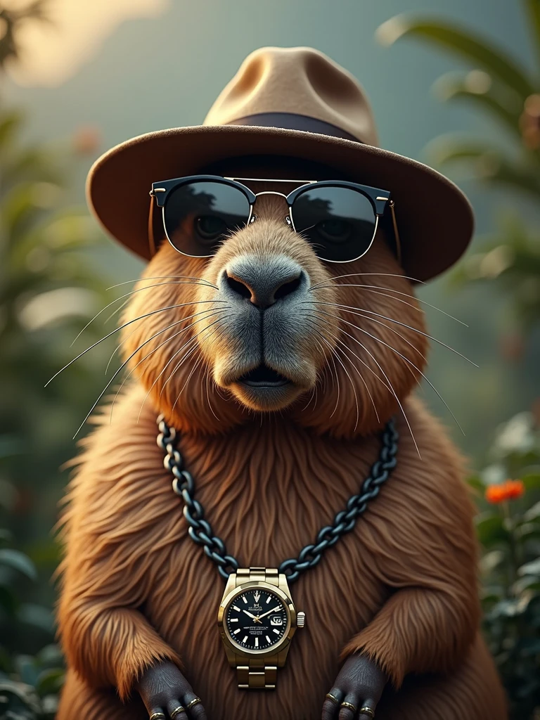capibara handsome, sunglasses, hat, rolex