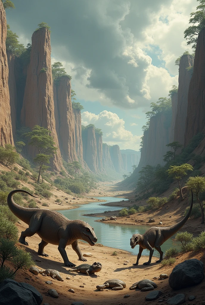 I would like to create a simple image of the Permian Triassic extinction event., I want one without fire, and with the animal of the time