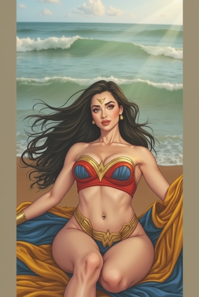 Photo of sunsugarshine, cute girl, gigantic breasts, curvy, wonder woman outfit, navel piercing 