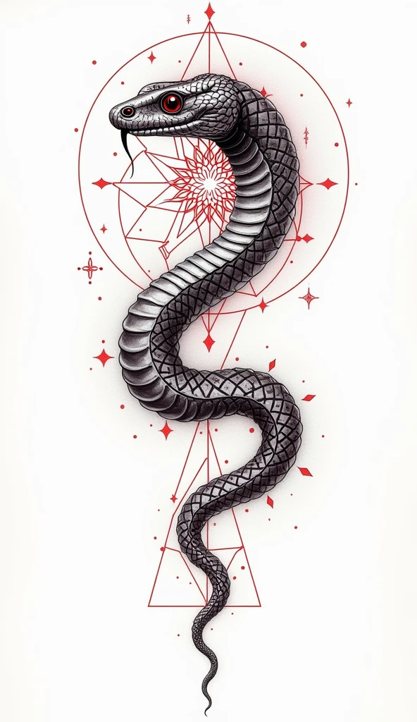 colorful tattoo masterpiece design, snake, white background, simple background, geometric lines, fine line, complex, drawing style, divination