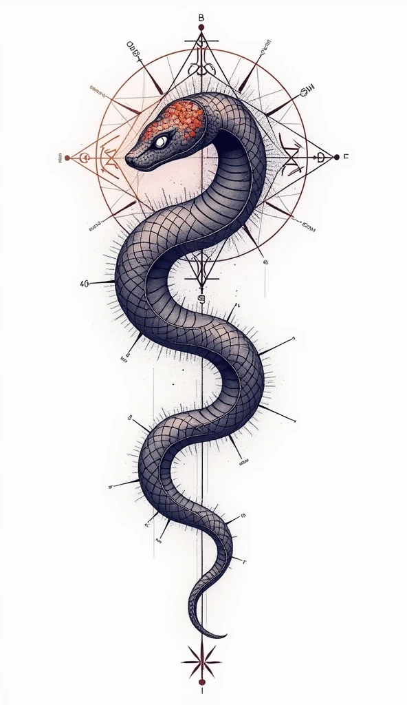 colorful tattoo masterpiece design, snake, white background, simple background, geometric lines, fine line, complex, drawing style, divination