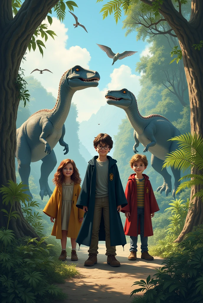 Harry potter Hermione et Ron au temps des dinosaures.