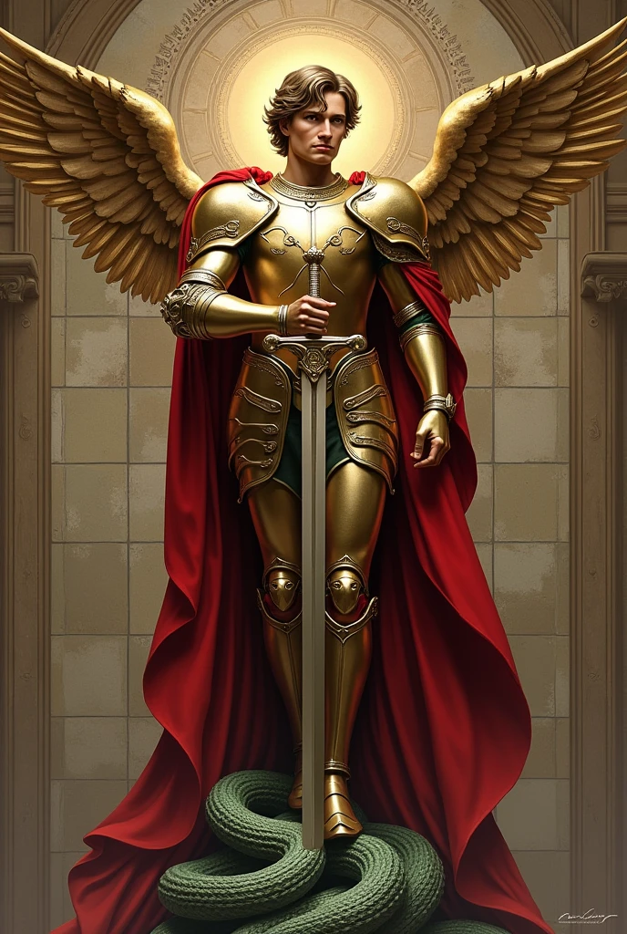 Image portrait tiles Saint Michael the Archangel stepping on the serpent