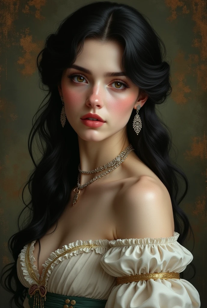 Victorian Hungarian women Women of the 14th century, Black hair, Pink lips, Nice feature, Wadim Kashin, james gurney, ink, Splash Art", Amazing beauty , Royo, after sexing, Super detailed splash art modern European oil ink painting, Mid Gorgeous chests, Gorgeous Body, oil painting, Light Diamond Blue eyes, Blush, Greg Rutowski, (no NSFW image).