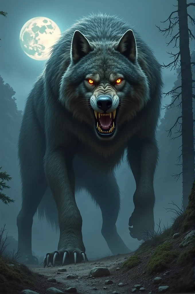 Big scary wolf with blood scars