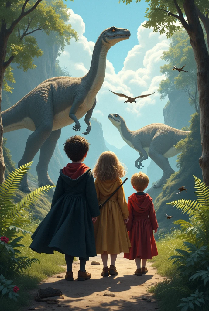 Harry potter Hermione et Ron au temps des dinosaures.