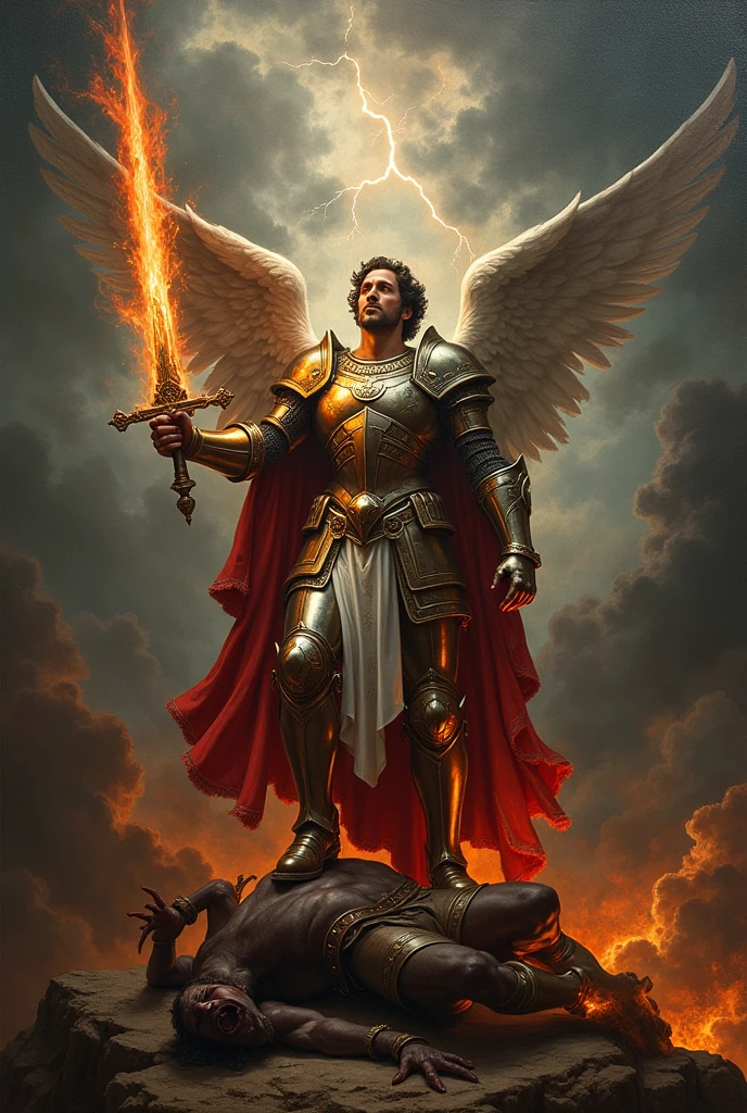 Image portrait of Saint Michael the Archangel stepping on Satan 