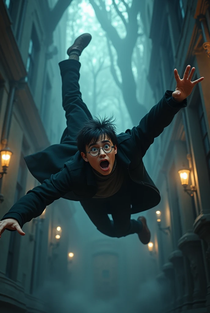make several images of harry potter falling backwards