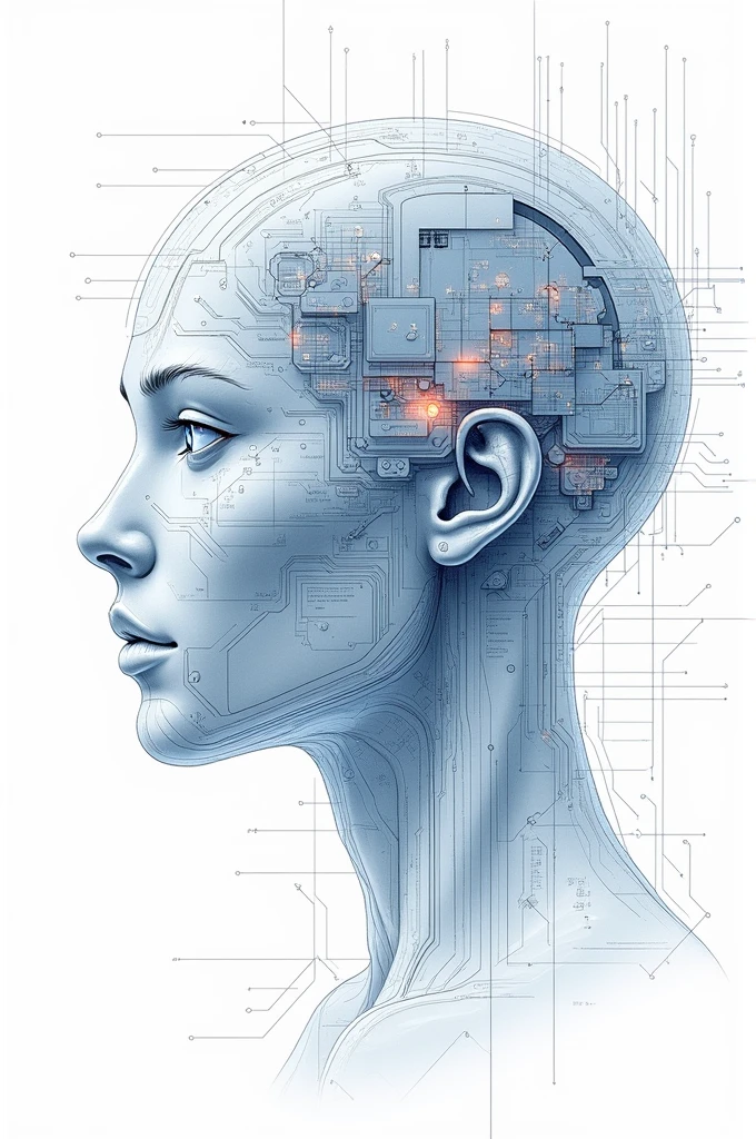 Create a technical ai information technology image on white background