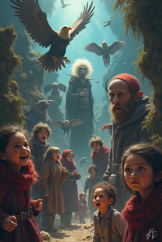 🦅🦇Flexy Foreign 🥷🏽🧌 story world I want this photo to describe a story telling profile I also want scared people in the pictures screaming people also and fun funny people, laughing people sad people mad people seek people
