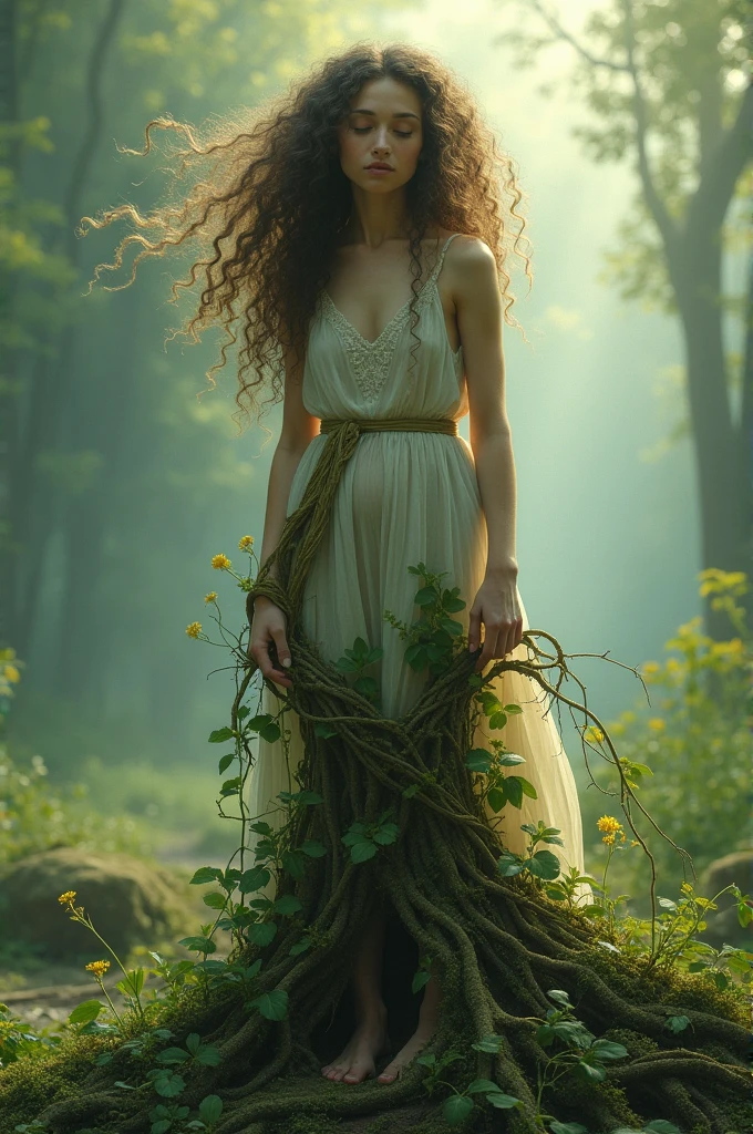 Woman with feet with roots curly hair