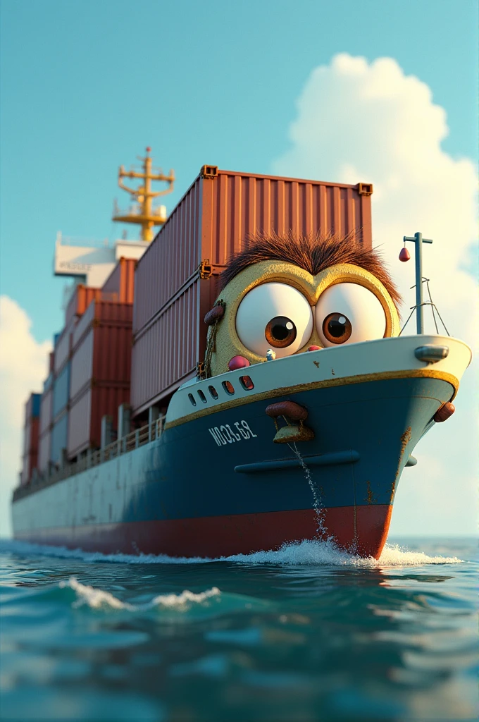 Container ship box with eyes peeking through the window
