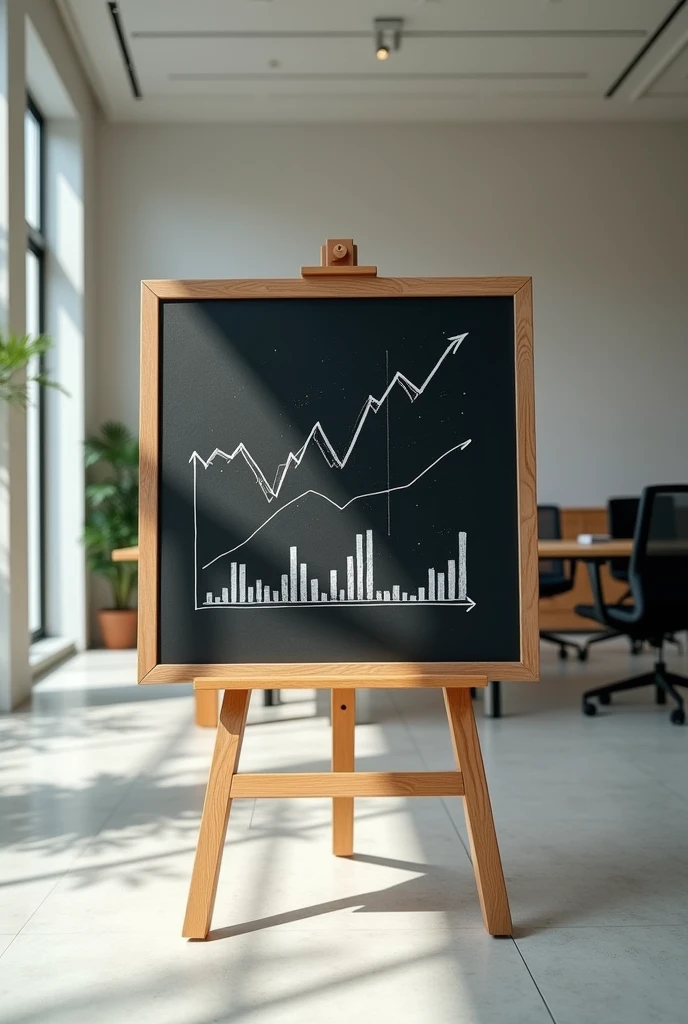 I would like a profile image for Instagram and YouTube, with an economics theme, with a blackboard with economic graphs, in a beautiful empty office