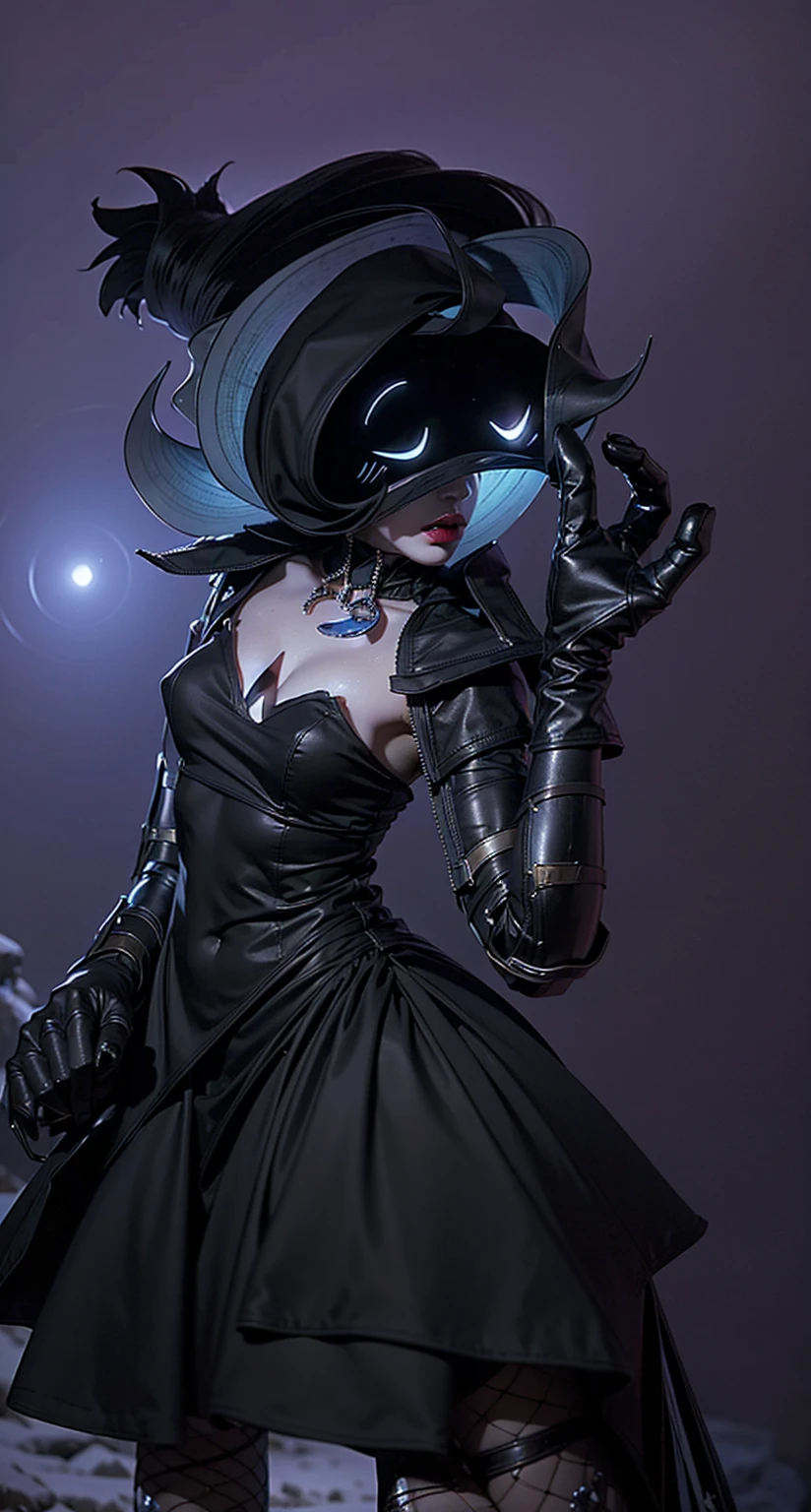 beautiful ice goddess, nice face, Very long hair, Realistic eyes, , Ice Mage, Ice Elemental, Intricate design and details, freezing fog, Cold, blizzard, ice witchcraft spell, casting an ice spell, detailed dress, (black dress:1.5), ((Navel)), realistic ice effect, Snow particles, dark fantasy style, ruined city, dramatic lighting, cinematic,