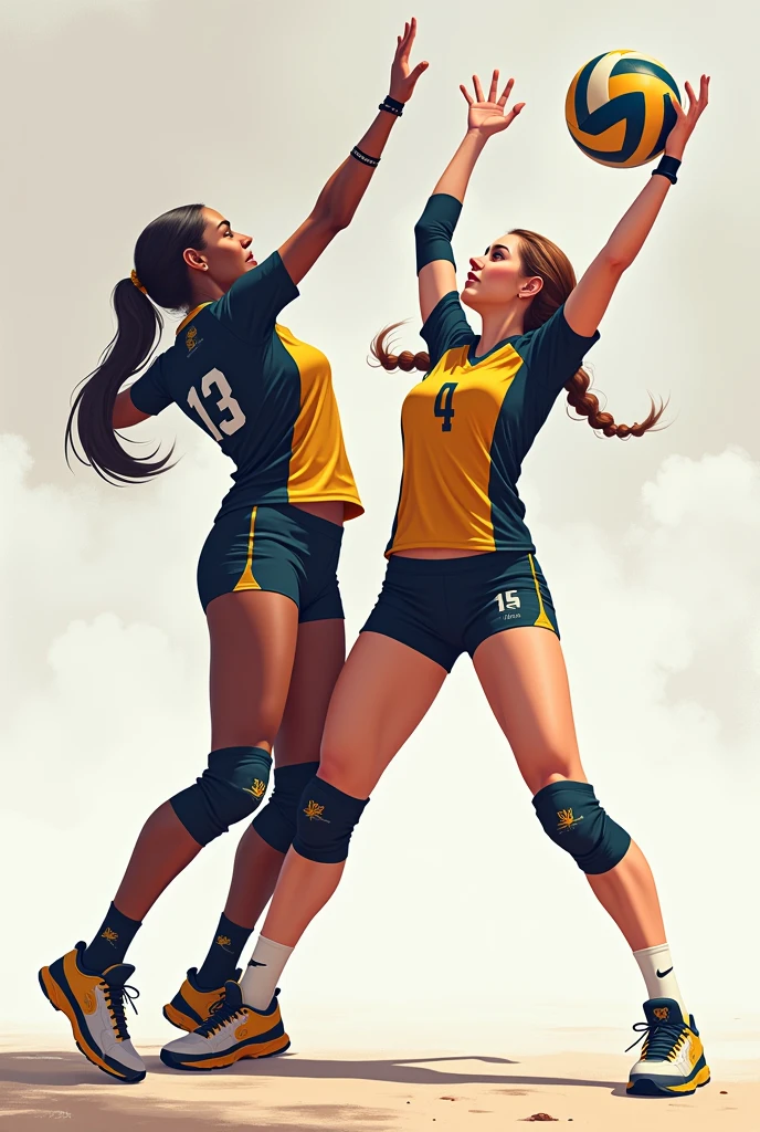 A 2 woman alone wearing a volleyball jersey, volleyball shoes, socks and a typical volleyball player's hijab cuff and a black bracelet, a black ring and her hand hitting a volleyball, posing looking at the camera, wearing leggings.