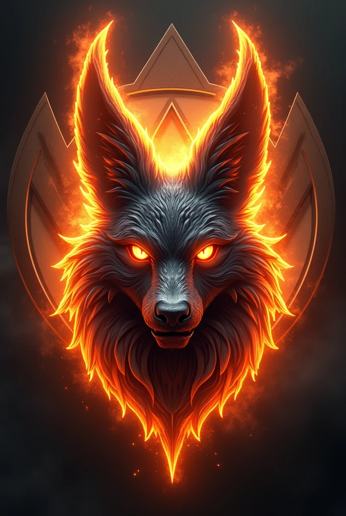 ((best qualityer)), ((work of art)), (detailded), epic gamer style image , 1 anubis on fire , estilo dragao. Anubis must have a bust image,  because it will be used for the brand logo, Anubia&#39;s vision has to be frontal. There must be the Egyptian symbol of Anubis in the background. , make anubis look bad