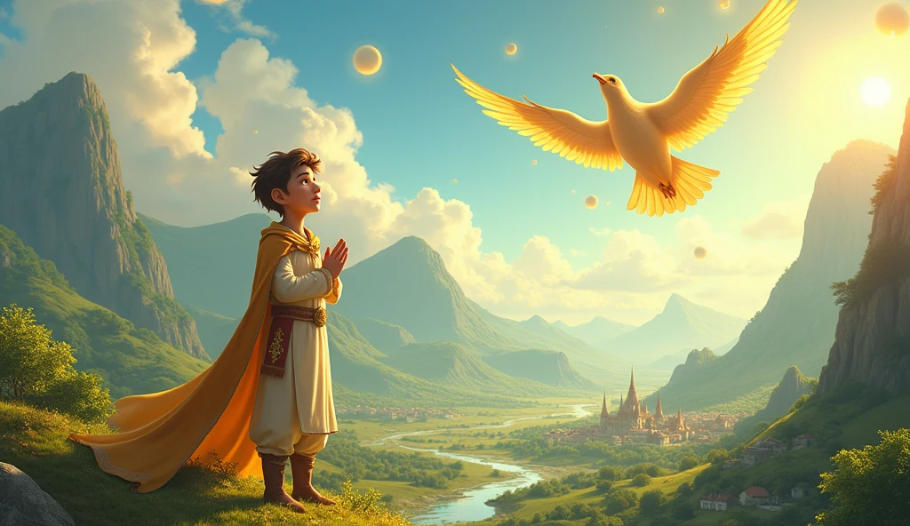 The Wish for Peace and Happiness:
"Envision Leo making his wish for the kingdom to always be filled with peace and happiness, and see how the land is transformed as the Golden Bird grants his selfless request."