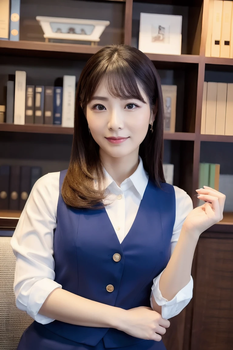 ((Highest quality)), ((masterpiece)), (detailed),Perfect Face,Japanese,skirt,Long Hair,Office Lady,Women's Ana Style,Mature Woman,Upper Body