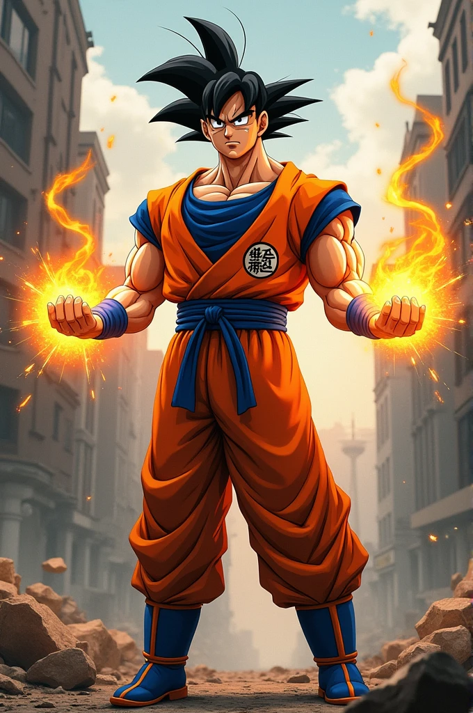 Jair Bolsonaro cosplay goku,holding genki dama,realistic,scene ruins
