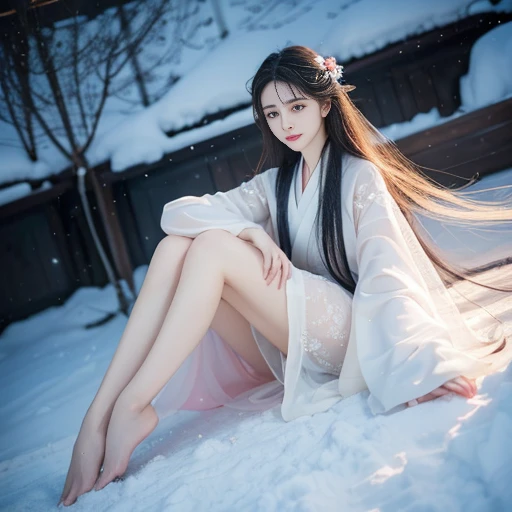 Best image quality，Very detailed，Very high resolution，Perfect body proportions，Works of top photographers。Beautiful Hanfu girl，Long eyelashes，big eyes，Shining eyes，Eye bags，Full lips，Small nose，Happy expression，Sweet，Exquisite makeup，full-body shot，snow White, The legs are thin and straight，Snow-white skin，White embroidered skirt，neckLace，Showing long legs，Lace，Sweet，Long hair flying，best quality，masterpiece，，Imagine，Seven-part shooting model: Hanfu, CFG scale: 7, Lola: Future Fashion(0.4)、rainbow(0.4)、Martial Arts(0.2)、Asian face woman-2(0.4)、Poetic fairy tale(0.01)