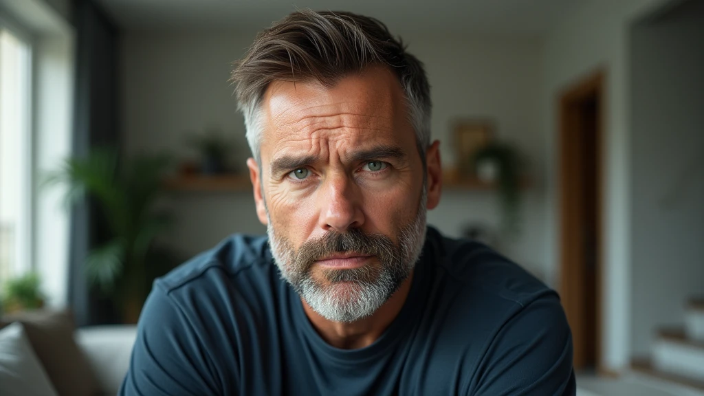 An ultra-realistic portrait of a man in his 40s. He has brown hair with a few white strands, a neatly trimmed beard and green eyes that reflect determination and apprehension. His face is well defined and his expression suggests tension and vigilance. The portrait should be from the waist up. He is wearing a dark blue casual shirt.
The man is standing in a living room as if facing the door. The background shows the interior of the house with furniture, potted plants, a hallway, stairs, but blurred so as not to distract from the main subject.
The lighting should be soft and natural, with morning light coming in from outside, creating subtle shadows that accentuate the man's tense expression. The light should highlight the green eyes and the texture of the skin, emphasizing the seriousness of the situation.
The image should convey a sense of tension and determination, with a touch of urgency. Suggest a neutral color palette, such as greys and blues, that complements the atmosphere of the morning.
The photo should be of high quality, with 8k rendering and extreme detail, capturing the emotional essence of the moment.
