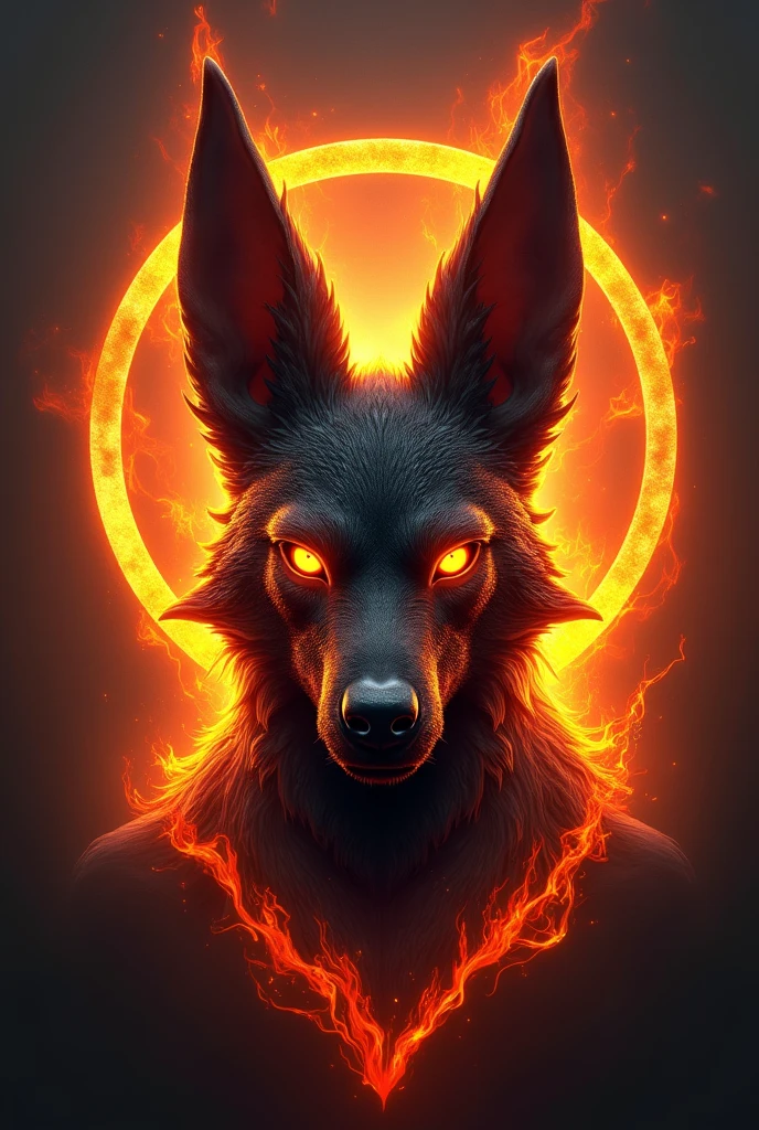 portrait, symmetric, upper body, solar eclipse, glowing edge black hole, glowing circular silhouette, e6top150, fluorescent fur, black body, glowing markings, glowing edges, furry female, body fur, anthro, solo, realistic, (best quality, masterpiece:1), detailed, looking at viewer, smile, (eclipse gradient background:1.2),