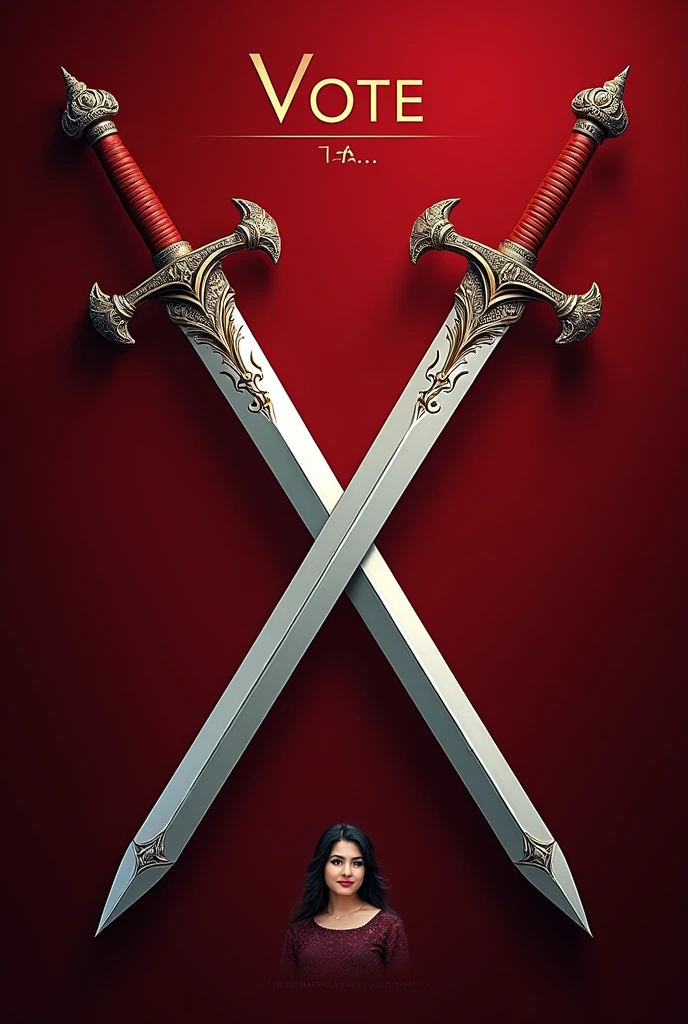 Generate a banner asking for "vote for sword and vote for Alishba Khan for head girl" with swords theme