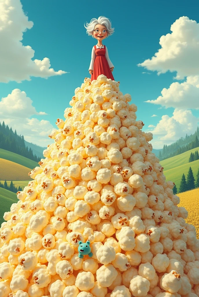 Mrs Burns Simpson on the top of a mountain of popcorn
