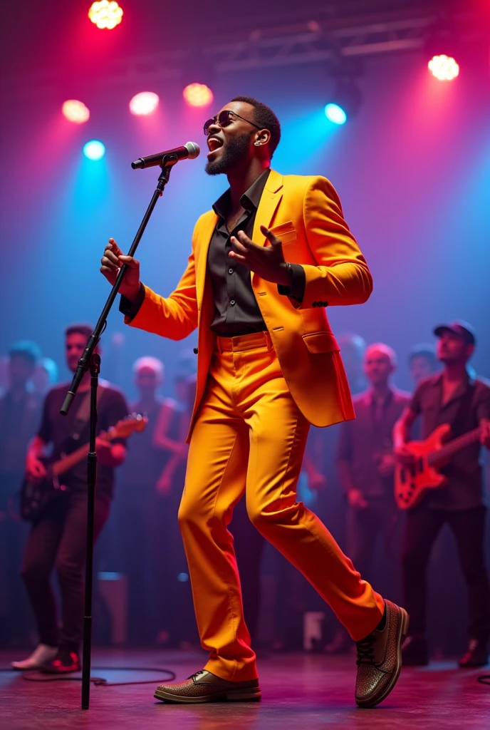 Sing a danceable song、Foreign black man R wearing a brightly colored suit&B-Funk Singer