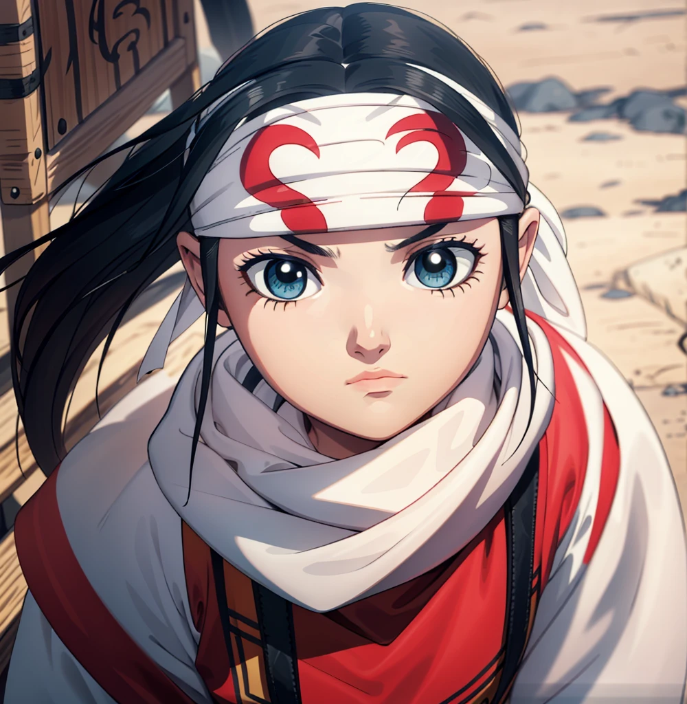 ()) cowl bandana on forehead portrait beautiful face stare kyoukai beautiful clothing detail art work beautiful eyes beautiful hair full body (cute face)
