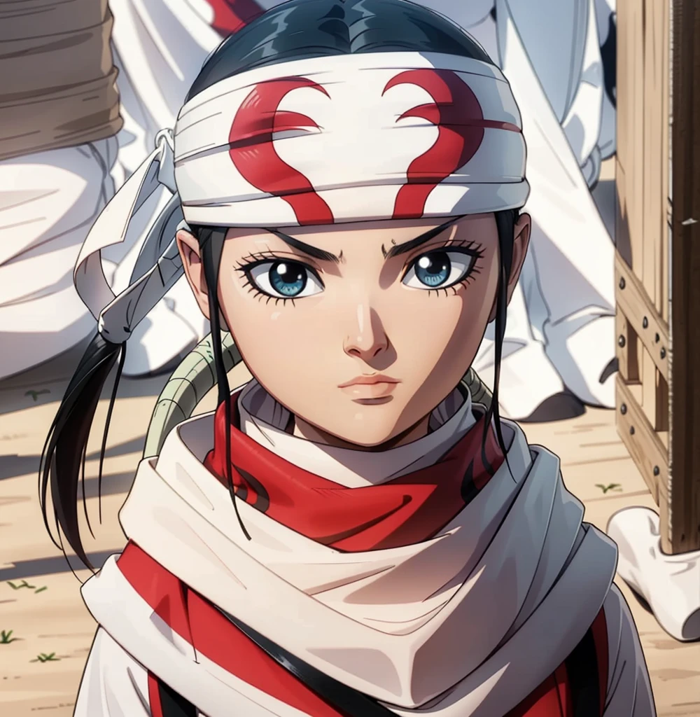 ()) cowl bandana on forehead portrait beautiful face stare kyoukai beautiful clothing detail art work beautiful eyes beautiful hair full body (cute face)