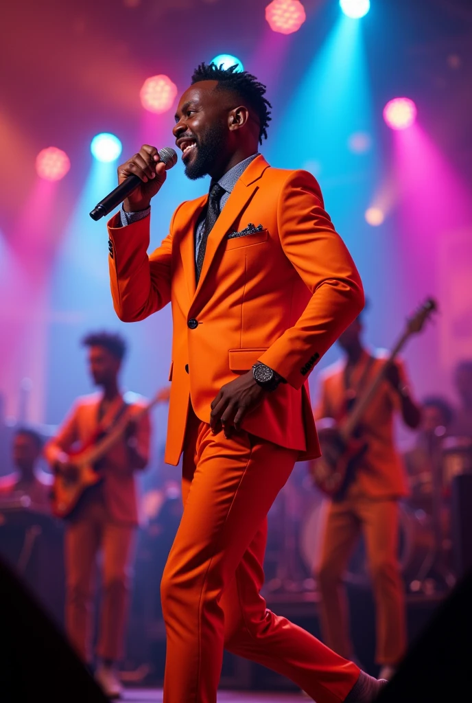 Sing a danceable song、Foreign black man R wearing a brightly colored suit&B-Funk Singer