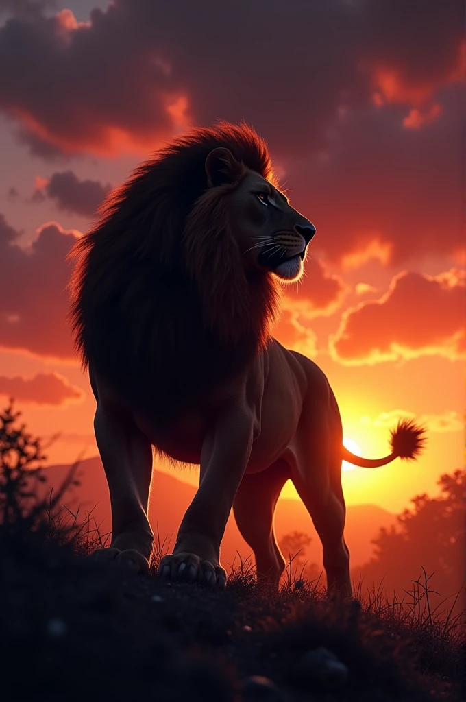 Night sunset with muscle lion