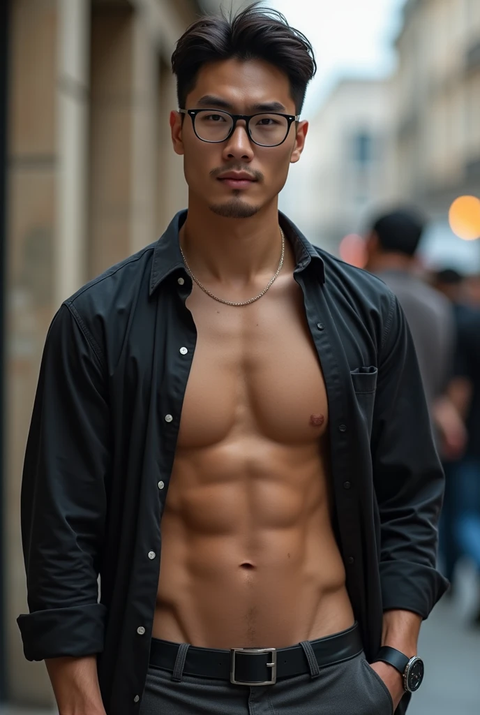 Korean gentleman,super big breasts ,clean shave,wearing  shirt, open chest shirt, showing off body, toned abs and full chest,pants are down,show off panty waistband,in crowded,groped,breast squeezed,molested,Handsome ,wear glasses, sexy ,touched and raped by middle-aged men, Masculine and handsome，trend in r/Street clothes,saggy pants, Photograph by Calvin Kleiny,,musculous，Muscles look good,,, Full body photo,(ultra-detailed, photorealistic, best quality, 4k, 8k, highres, masterpiece:1.3),charming and distinguished , (muscular build body), ,sweat,, lewd face ,tight chest, sex,, erotic, horny, , Accessories include a luxury wristwatch‎,looking at viewer,muscle veins,six pack,hyper-realistic,