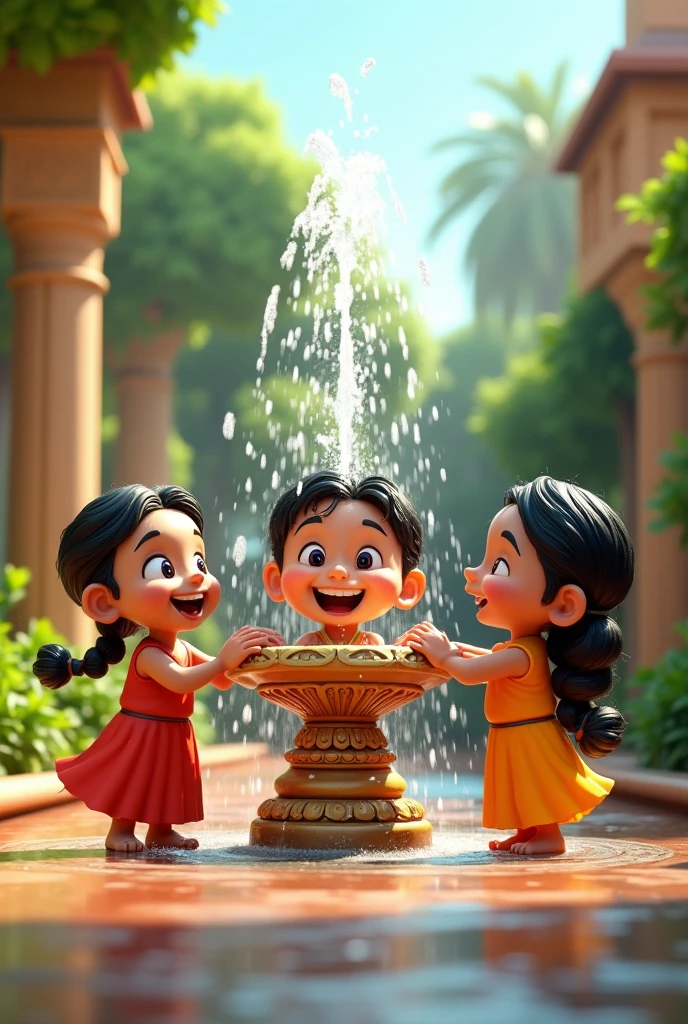 Water fountain and Indians 3D cartoon